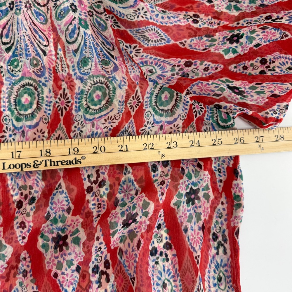 NY Collection 100% Silk Sequin Tunic Blouse Sheer Resort Top Boho Paisley Small - Picture 10 of 11